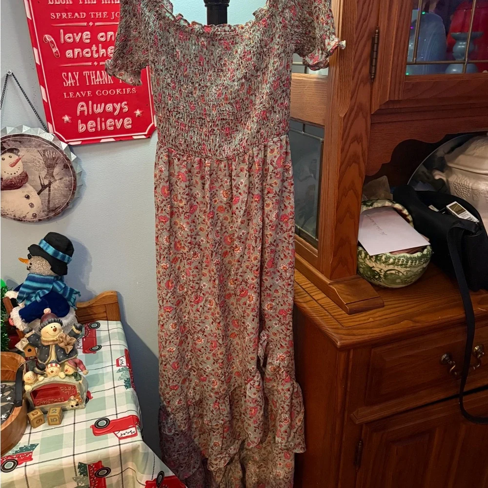 Blue Rain Floral Off-Shoulder Maxi Dress - Picture 1 of 4